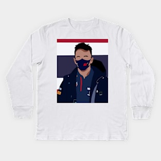 Alex Albon at the 2020 British Grand Prix in front of a Thai flag Kids Long Sleeve T-Shirt